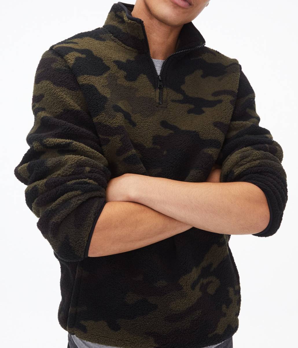 ●送料無料●大きいサイズ Aeropostale プルオーバーフリースハーフジップジャケット(グリーンカモ)【USサイズ/3XL】拍卖