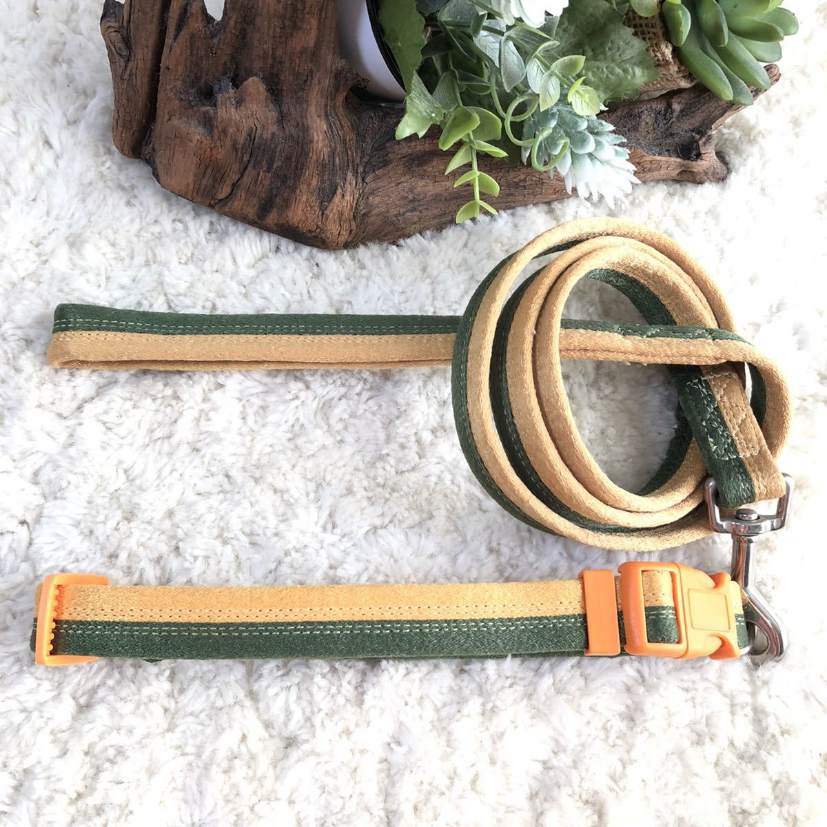 ★同梱お得★首輪&リード・中型犬・ツートンシリーズ-No.33・緑♪拍卖