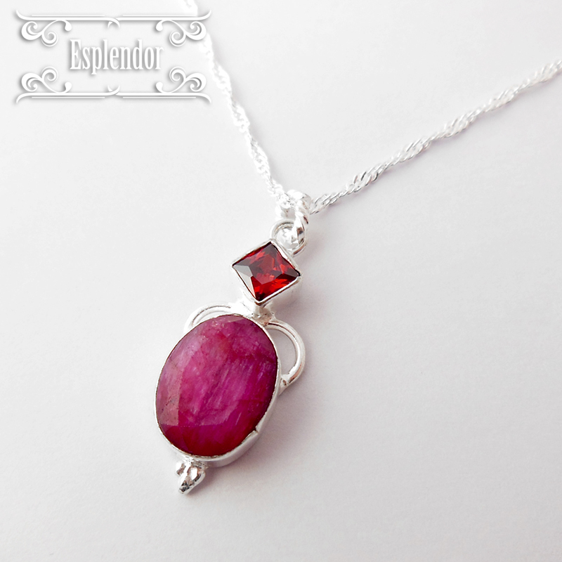 アフリカ産 ルビー&ガーネット シルバー ペンダントネックレスAI拍卖