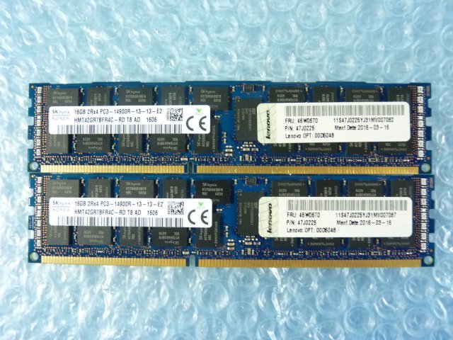 1MXS // 16GB 2枚セット 計32GB DDR3-1866 PC3-14900R Registered RDIMM 2Rx4 HMT42GR7BFR4C-RD 46W0670 47J0225//IBM System x3550 M4取外拍卖
