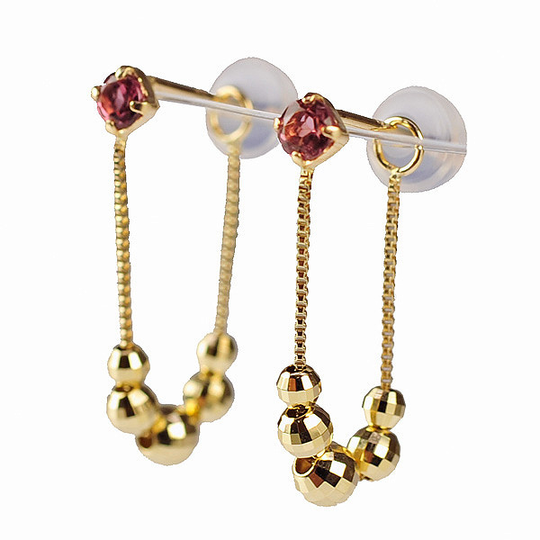 ピアス K10YG イエローゴールド チェーン ロードライトガーネット スタッド シリコンキャッチ 両耳用 レディース ジュエリー拍卖
