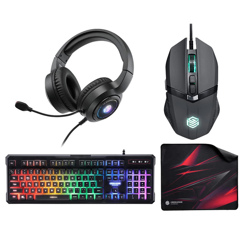 ゲーミングデバイスセット マウス キーボード ヘッドセット マウスパッド グリーンハウス GH-GMSETA/1578 代引不可拍卖