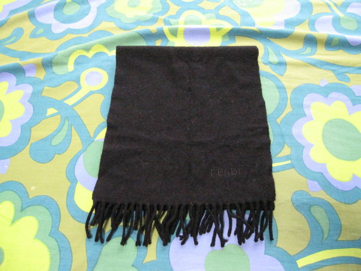 オールド FENDI フェンディ マフラー ブラック ITALY製 LANA WOOL100 全長140cm 幅29.5cm USED拍卖