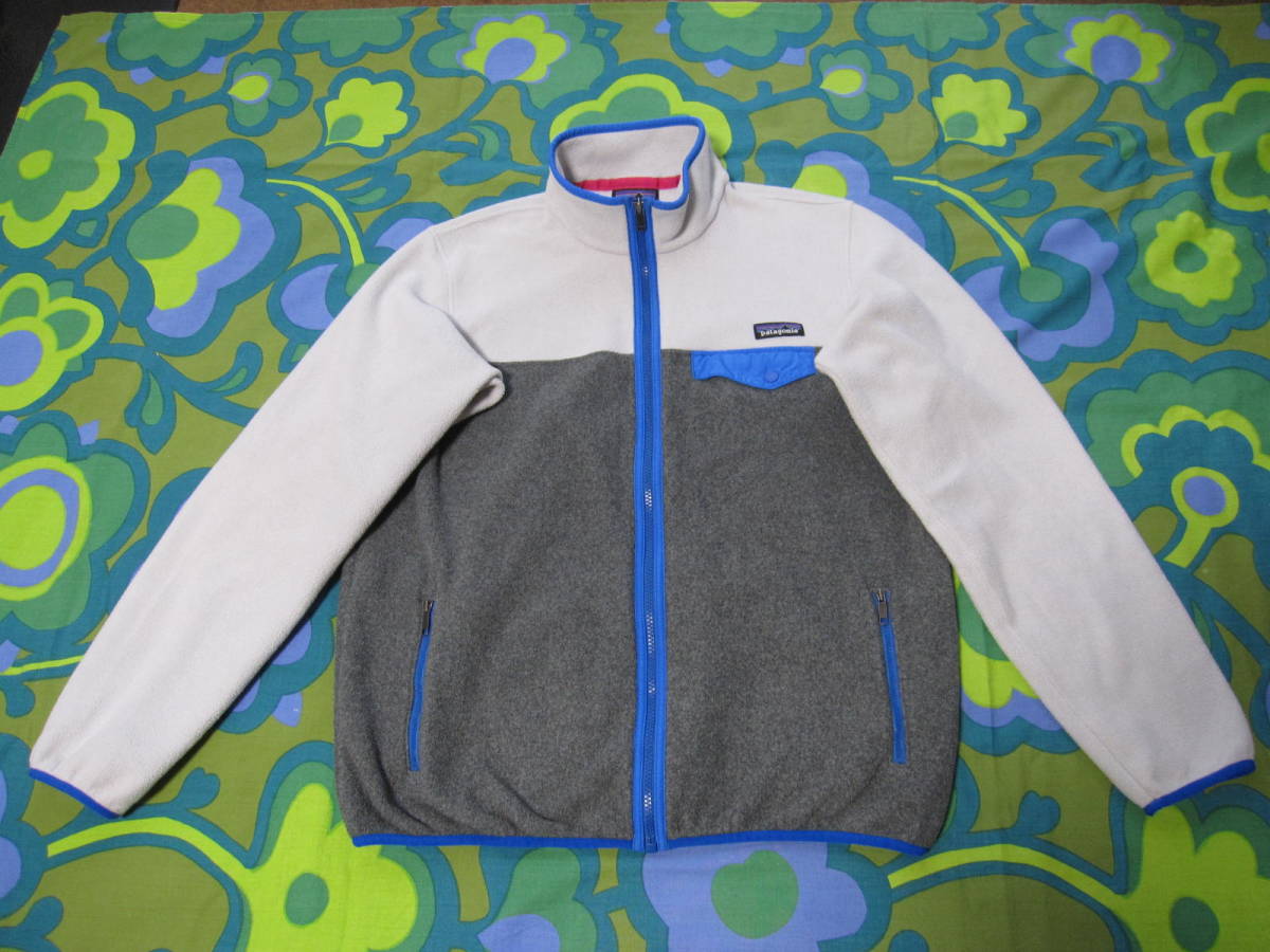 FA14 patagoniaパタゴニア シンチラ フロントZIPスナップT フリース うすいグレー/グレー/ブルー レディースL 使用少ないキレイ アウトドア拍卖