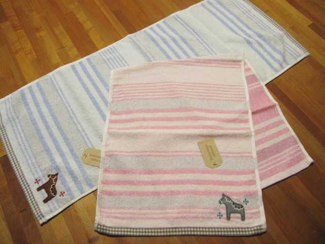 *送料無料*新品*フェイスタオル2枚*ブルー・ピンク*ボーダー*TROUSSEAU*馬*拍卖