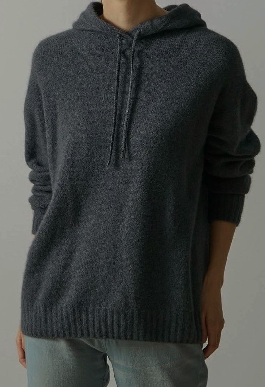 新品 ベルメゾン フォックス混 ホールガーメント(R) ニットパーカ チャコール 日本製 LL 大きめ拍卖