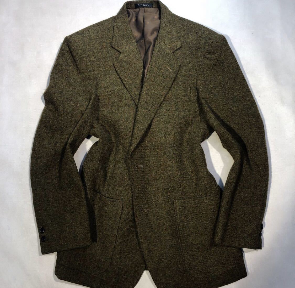 新品タグ付き 東京メイド 高級TOKYOTOWN 2Bシングルジャッケット B2 S グリーン系 背抜き/センターベンツ ウール100% メンズジャッケット拍卖