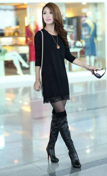 新品/冬暖かい、着心地の良いカシミヤ混・羊毛チュニック XL 黒拍卖