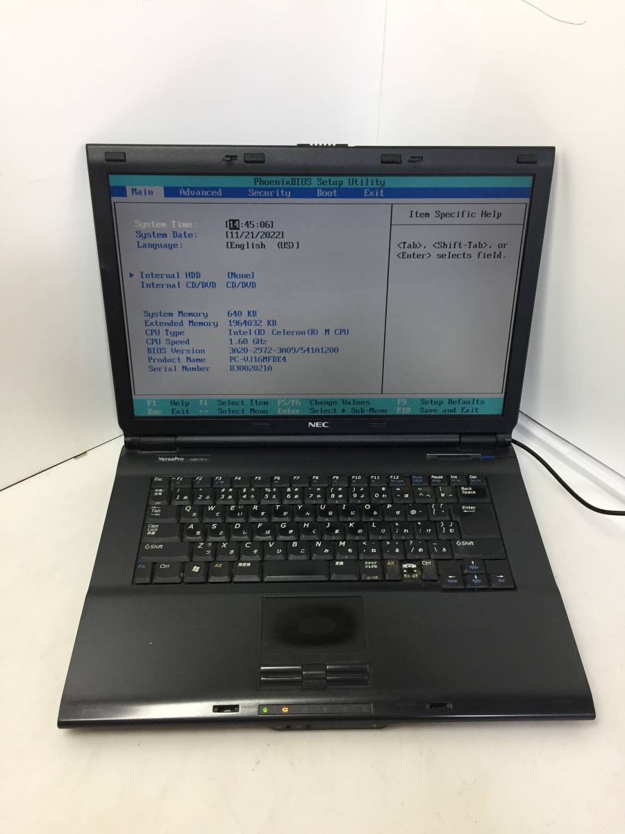 ※★【BIOS確認】NEC VersaPro VJ16M/FD-4 PC-VJ16MFDE4 ノートPC Celeron M520 1.70GHz 2GB【ジャンク品】拍卖
