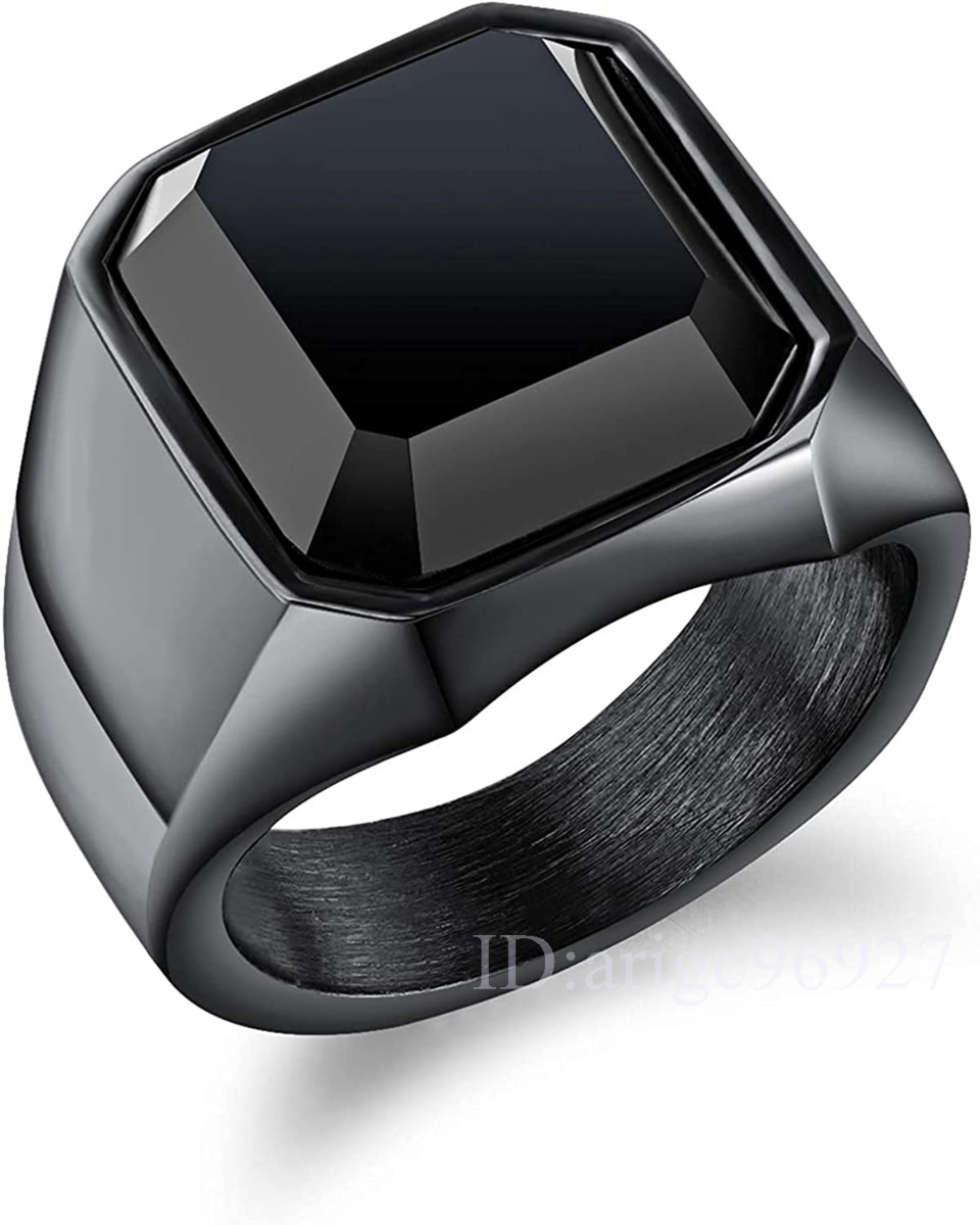 I869★指輪 メンズ シルバー ブラックリング シンプル 黒印台指輪 スクエア オニキス拍卖