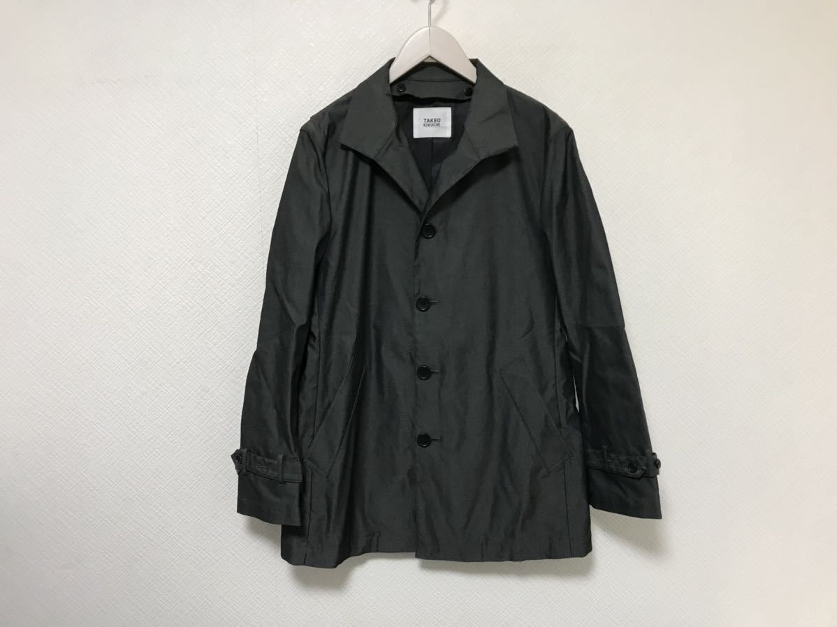 美品本物タケオキクチTAKEOKIKUCHIコットン光沢ロングステンカラーコートジャケットメンズアメカジサーフビジネススーツグレー2M日本製拍卖