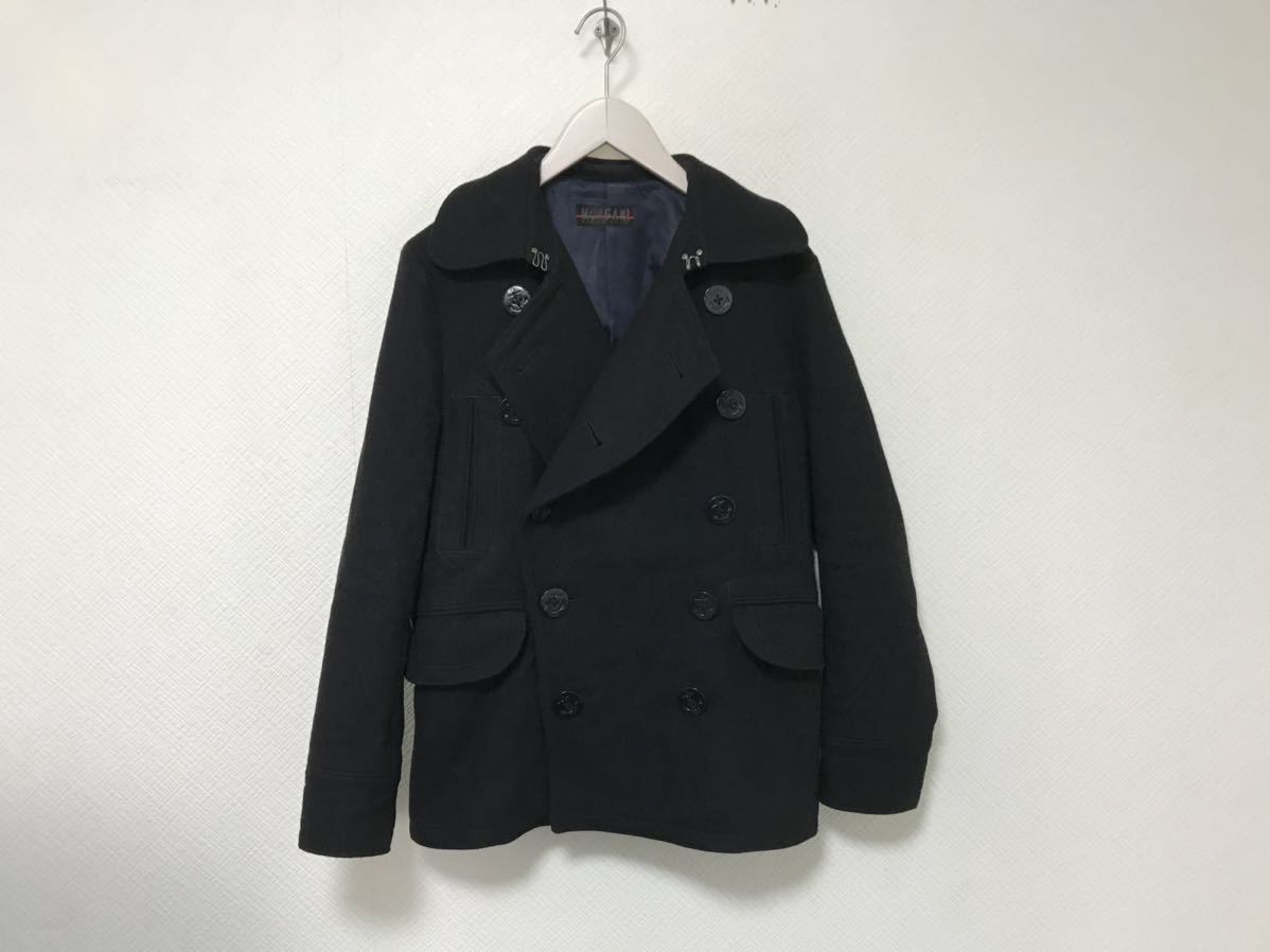 本物モルガンオムMORGANHOMMEウールミリタリーピーPコートジャケットメンズアメカジサーフビジネススーツ黒ブラックS拍卖