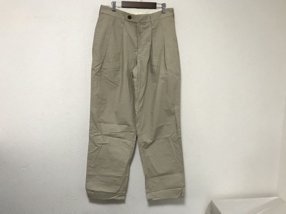 本物エランElanユナイテッドアローズコットンチノワークワイドタックパンツアメカジメンズアメカジビジネススーツMベージュ日本製拍卖