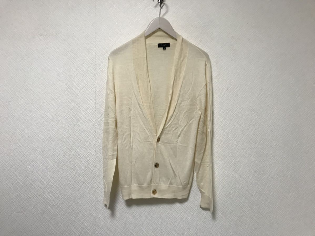 本物ポールスミスロンドンPAULSMITHウールニット長袖セーターカーディガンメンズアメカジサーフビジネススーツL白オフホワイト拍卖