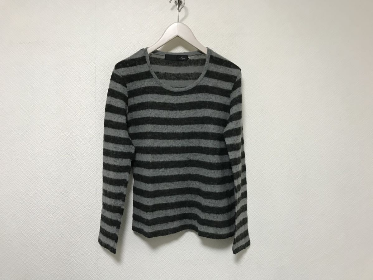 本物マージンMagineアクリルナイロンウールボーダー柄ニット長袖セーターメンズミリタリーアメカジサーフビジネススーツグレーXS日本製拍卖