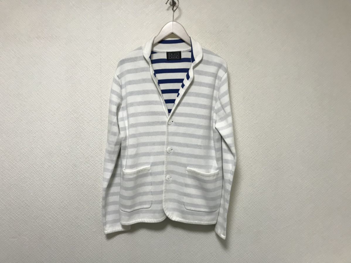 本物ブルーワークBLUEWORKトゥモローランドコットンボーダー柄スウェットトレーナーカーディガンジャケットメンズビジネススーツL白拍卖