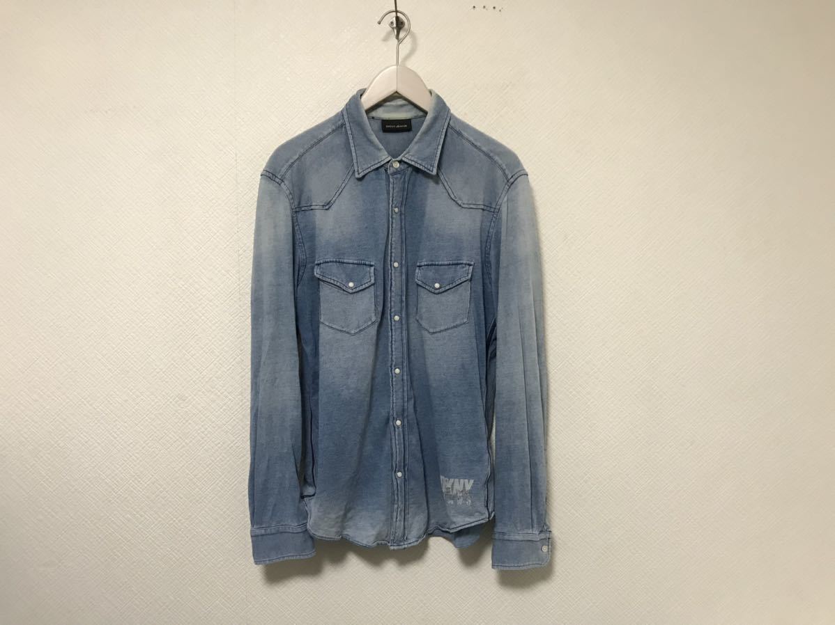 本物ダナキャランニューヨークジーンズDKNYコットンウエスタンデニム長袖シャツロンTメンズミリタリーアメカジサーフ青ブルーL拍卖
