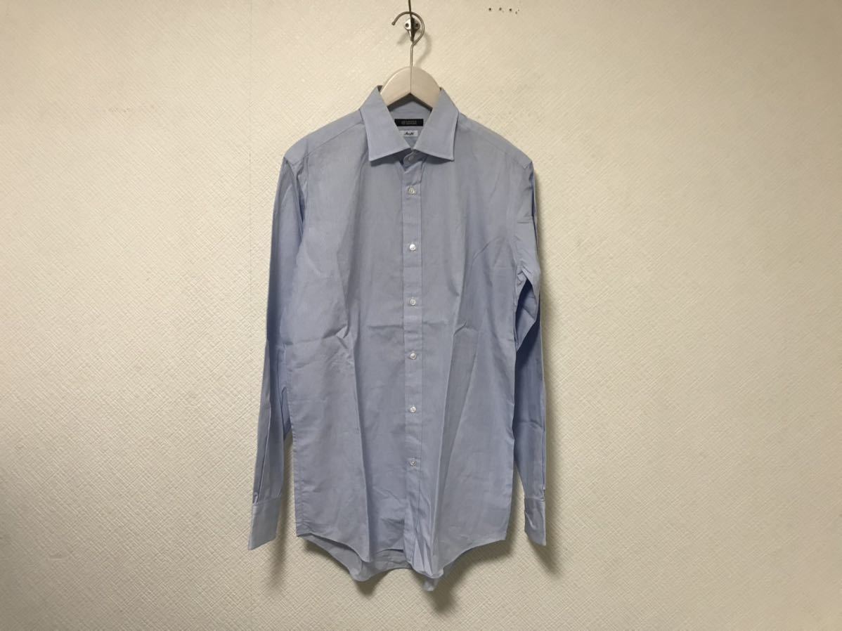 本物ユナイテッドアローズUNITEDARROWSコットンドレス長袖シャツメンズミリタリーアメカジサーフ39白青ブルー日本製S拍卖