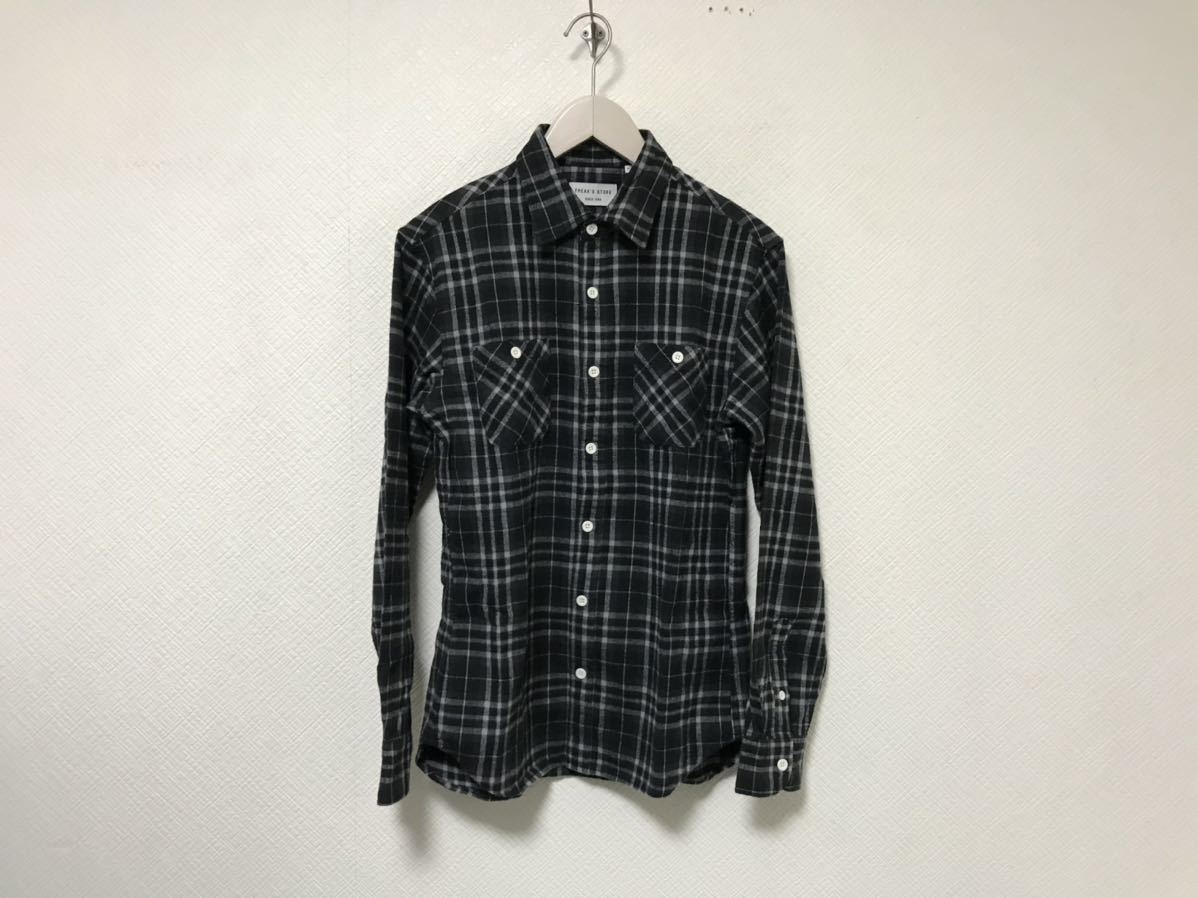 本物フリークスストアFREAKSTOREコットンワークチェック柄長袖シャツメンズミリタリーアメカジサーフビジネス黒ブラックグレーM拍卖