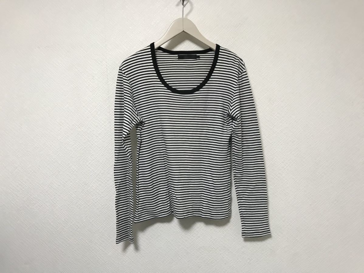 本物リチウムオムLitiumhommeコットンボーダー柄長袖TシャツロンTメンズミリタリーアメカジビジネススーツサーフM黒ブラック白2日本製拍卖