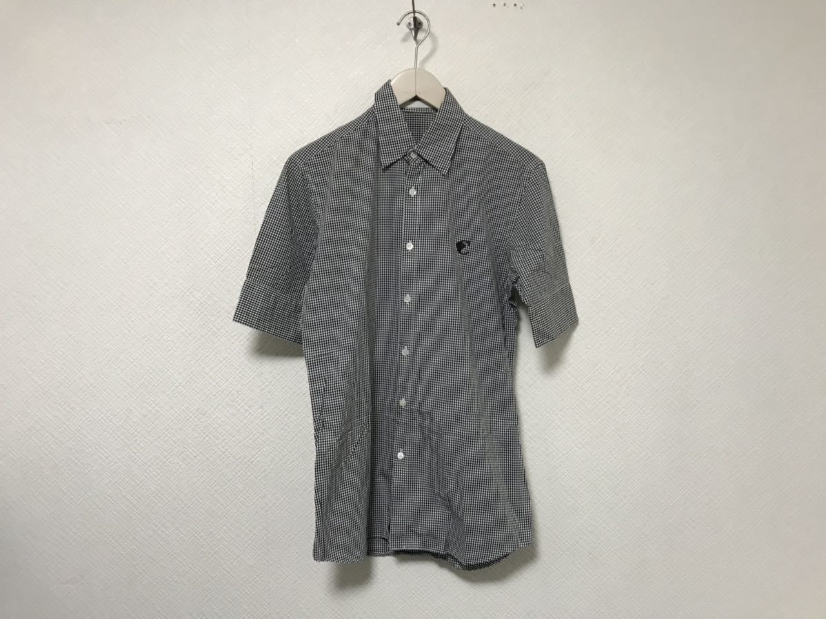 本物シカタCICATAコットンギンガムチェック柄半袖シャツメンズアメカジサーフミリタリービジネススーツ黒ブラック白1S日本製拍卖