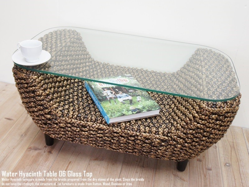 ウォーターヒヤシンスガラステーブル06【U85】 ディスプレイ部付 コーヒーテーブル アジアン家具 ローテーブル コレクションテーブル拍卖