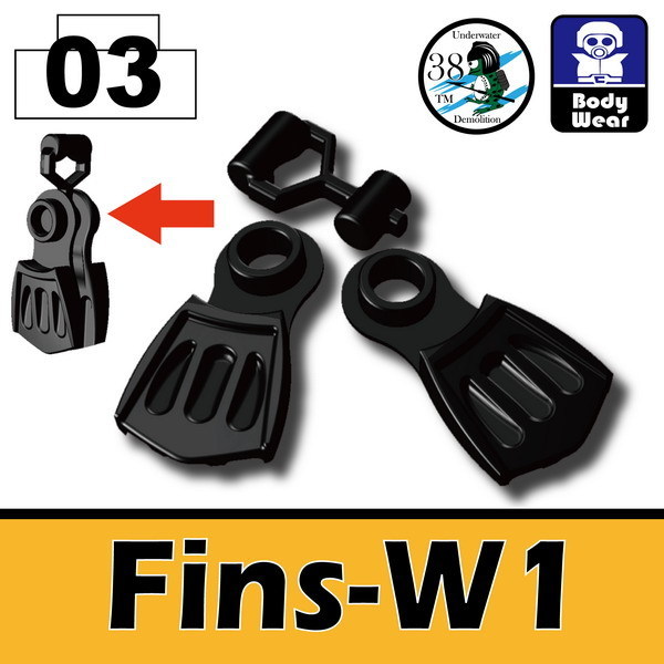 L0015E AFM フィン W1/ブラック フロッグマンスタイルに!水中戦闘装備/フィグ用拍卖