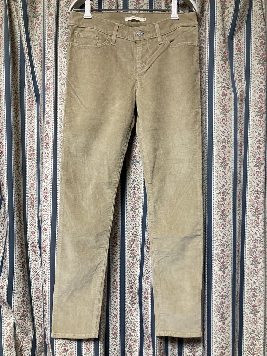 Levi'sリーバイス 711コーデュロイ スキニーパンツ27インチ ストレッチスリムパンツ ベージュ エクリュカラー 暖パン コーデュロイパンツ拍卖