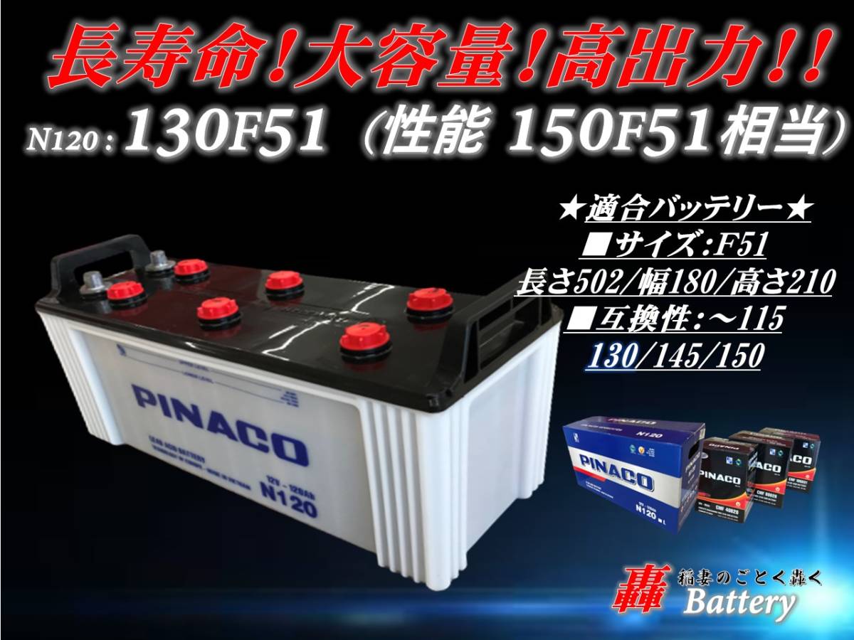 9992 【送料無料※一部別途】長寿命 大容量 高出力 寒冷地 バッテリー 130F51 対応 トラック 重機 特殊車 115 145 F51拍卖