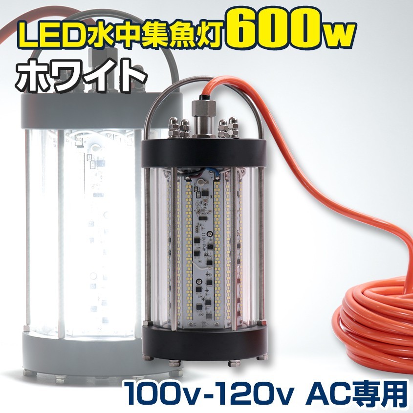 水中集魚灯 100v AC専用 ホワイト 集魚灯 高出力 600w 78000LM トビウオ シラスウナギ 水中ライト イカ釣り アジ 集魚ライト 漁船 LED拍卖