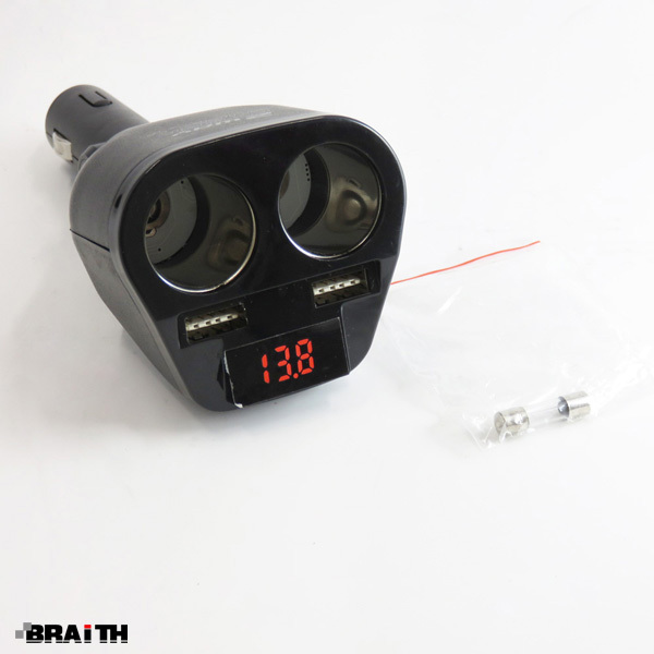 ダイレクトシガーソケット 2ソケット+2ポート 電圧メーター付 USB 2.1A リバーシブル 角度調整 DC12V 増設 ブレイス BS-300 ht拍卖