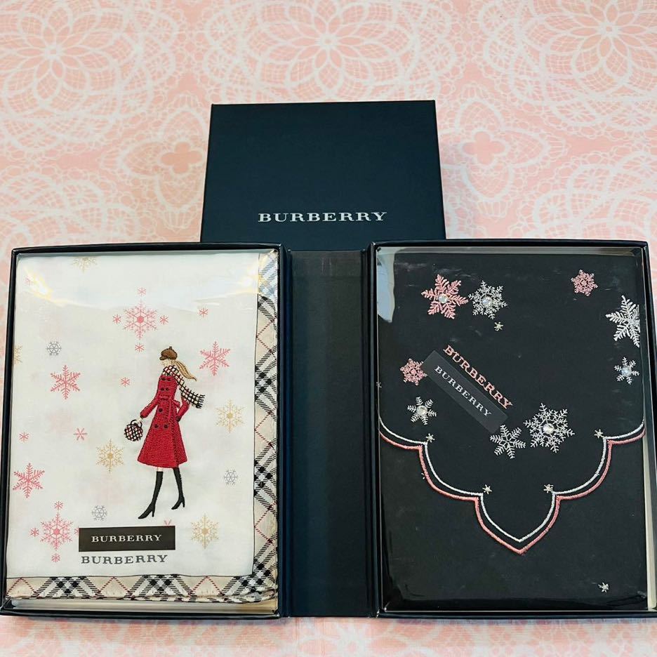 【レア】新品/BURBERRY/女の子/ハンカチ/正規品/綿100%/未使用/即決あり/匿名発送/バーバリー/ノバチェック/雪/結晶/黒/コート/箱あり拍卖