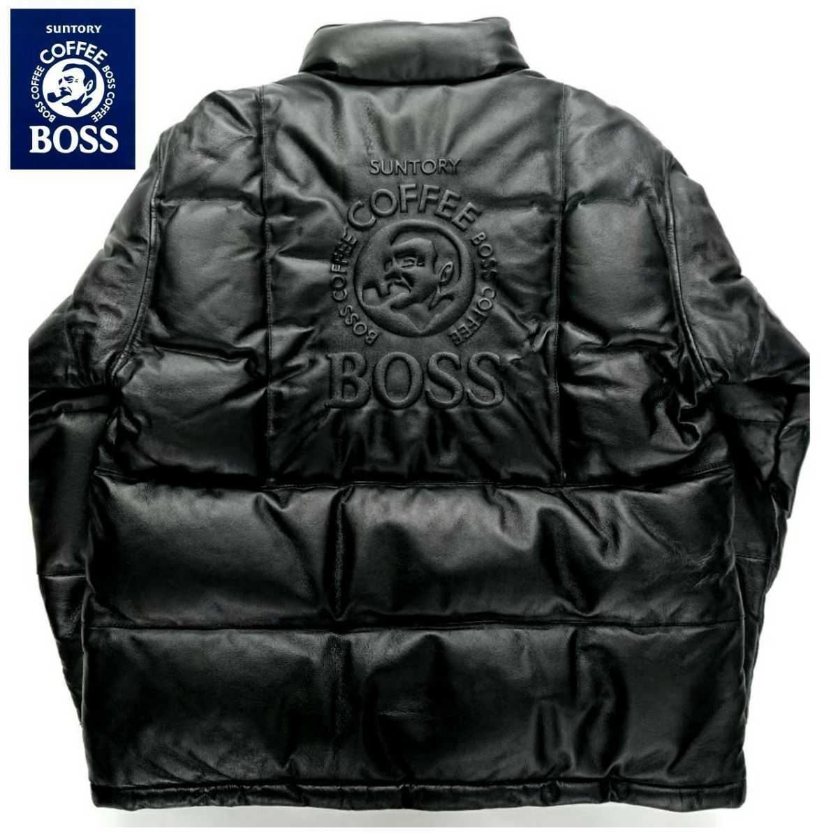 超稀少タグ付き新品!! 2001年 SUNTORY BOSS サントリーボス 10周年記念限定 高級ボスロゴエンボスカウレザーダウンジャケット M 廃番稀少品拍卖
