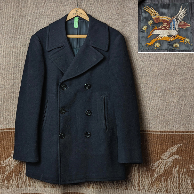 刺繍入り 【US NAVY】 50s Pea Coat Embroidered Lining 36 / 50年代 ピーコート スカジャン USN ミリタリー 米軍 実物 ビンテージ 40s60s拍卖