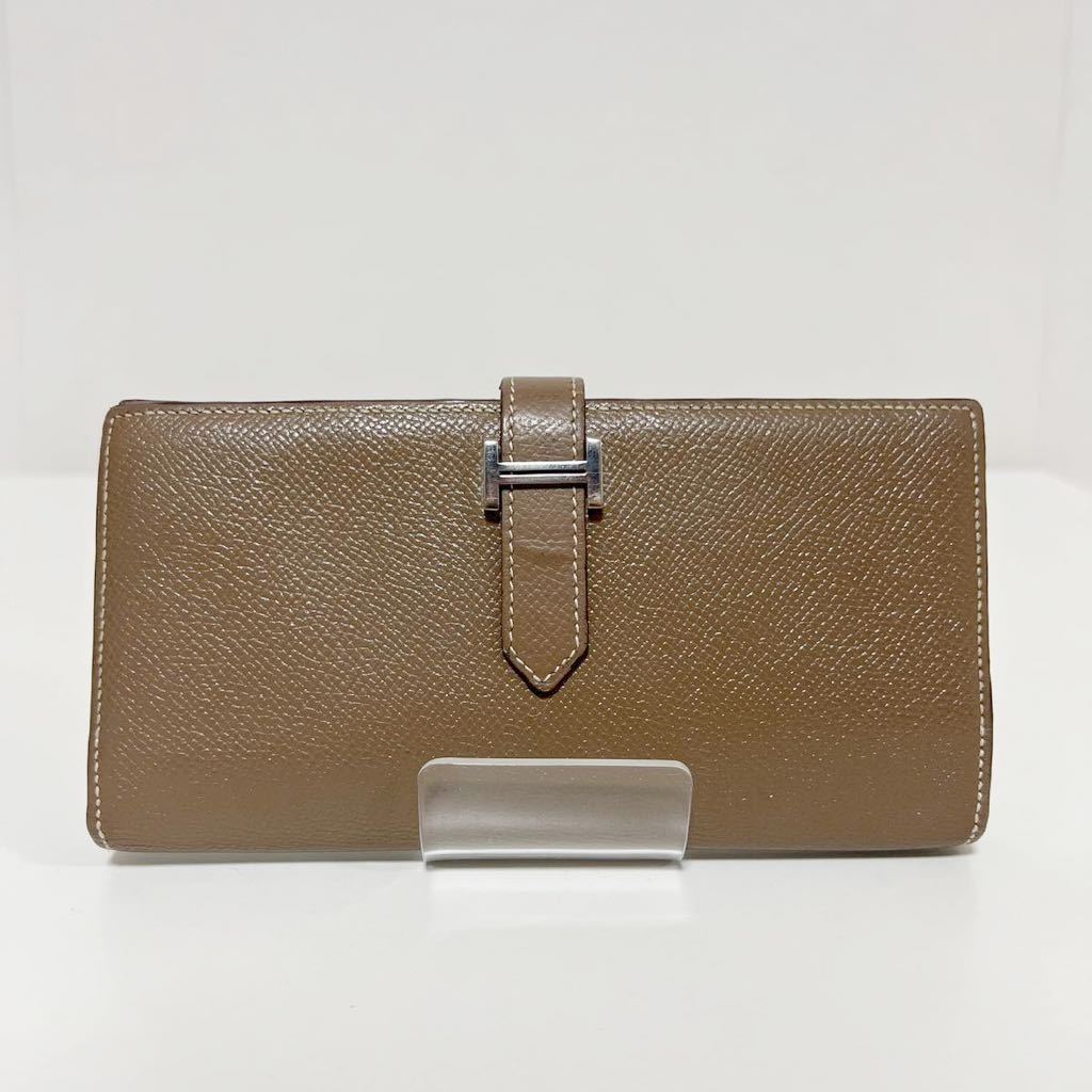 HERMES エルメス ベアンスフレ 二つ折り長財布 レザー エトゥープ シルバー金具 E刻印 中古拍卖