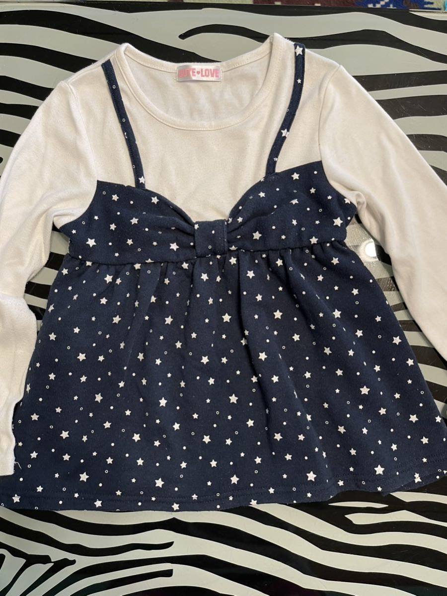 送料無料★可愛い★ロンT★130★チュニック★裏起毛★星★長袖★拍卖