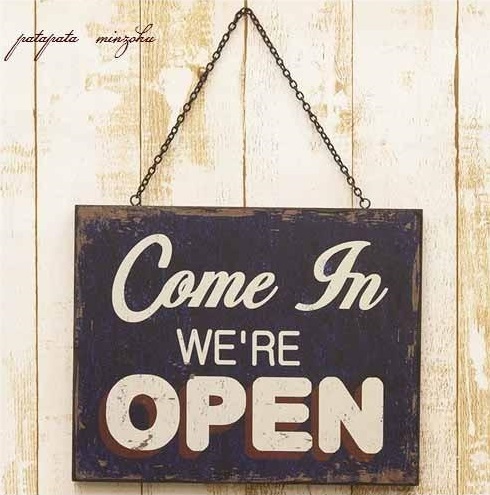 木製 OPEN&CLOSE 両面 プレート アンティーク調 ネイビーブラウン 看板 サインボード 店舗什器拍卖