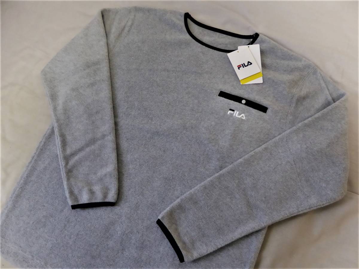 FILA フィラ 暖かい 両面フリース 保温 UVCUT スウェット ポケット付 トレーナー LL 灰 ①拍卖