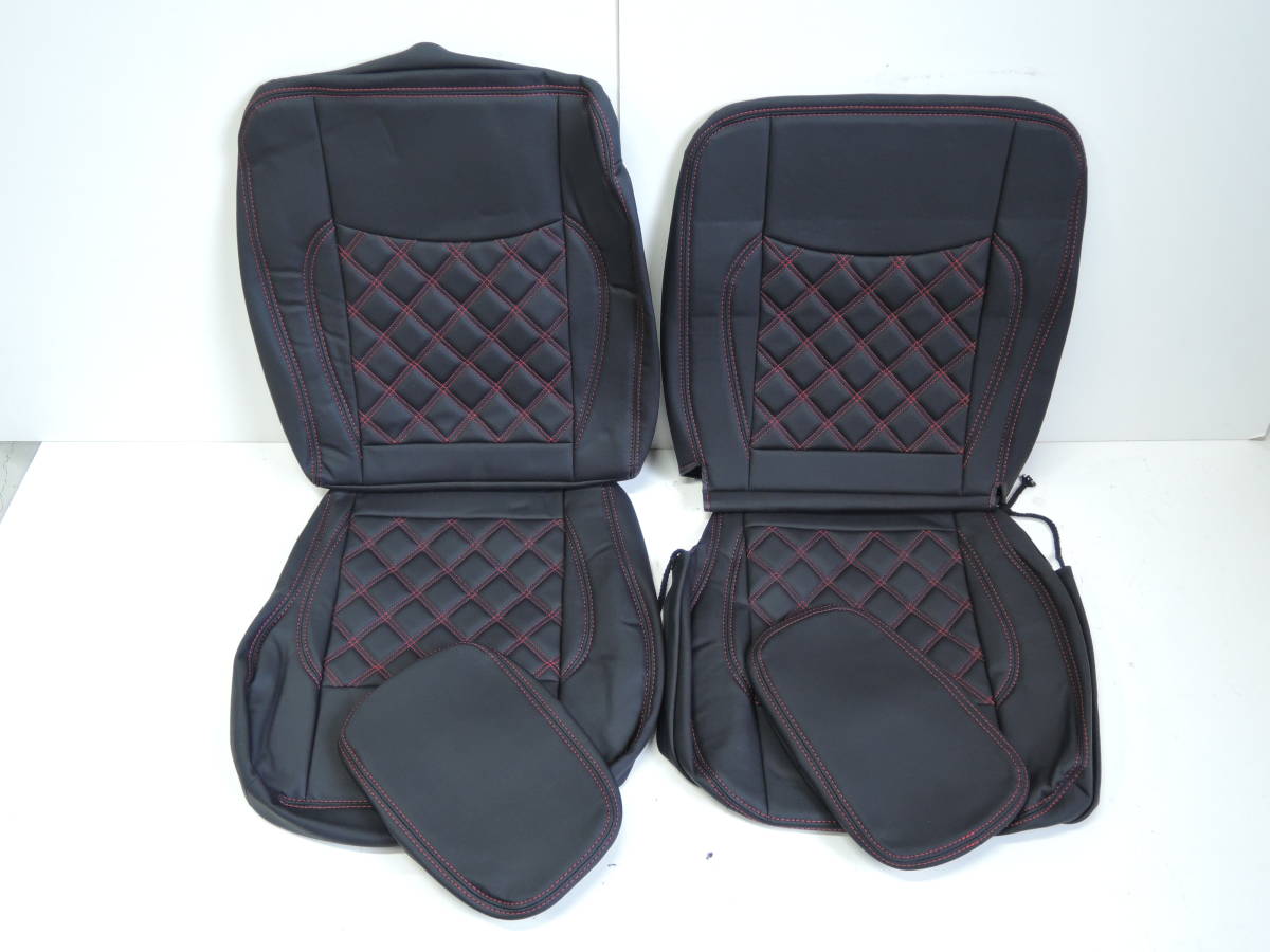 即日発送 ニッサン NT100 クリッパー専用 シートカバー 黒×赤ブラック レッドステッチ ダイヤカット レザー 左右 軽トラ DR16T H25/12~拍卖