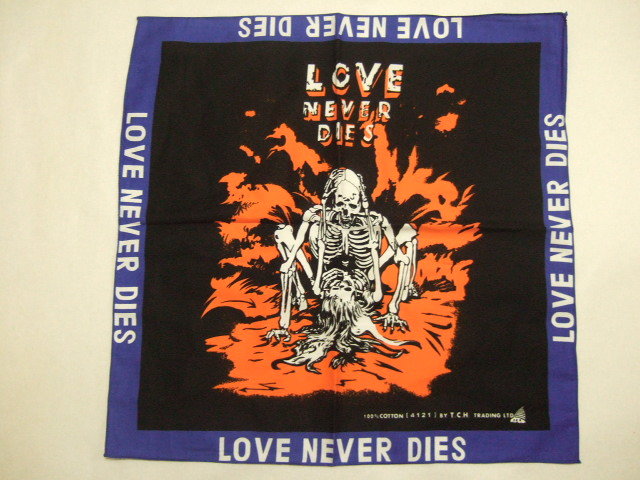 横浜最新 永遠の愛♪ドクロLove Never Dise 魅惑のバンダナ 黒/オレンジ 枠青 同梱4枚まで送料送料180円ξ☆Bξ ξ20a拍卖