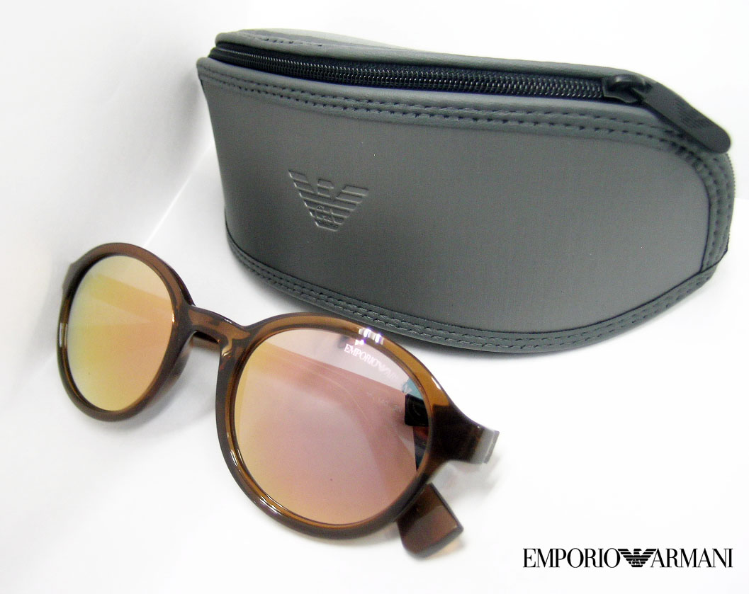 値下 EMPORIO ARMANI エンポリオ アルマーニ 正規品 サングラス EA4054 ブラウン ラウンド 新品 ミラーレンズ クラシック拍卖