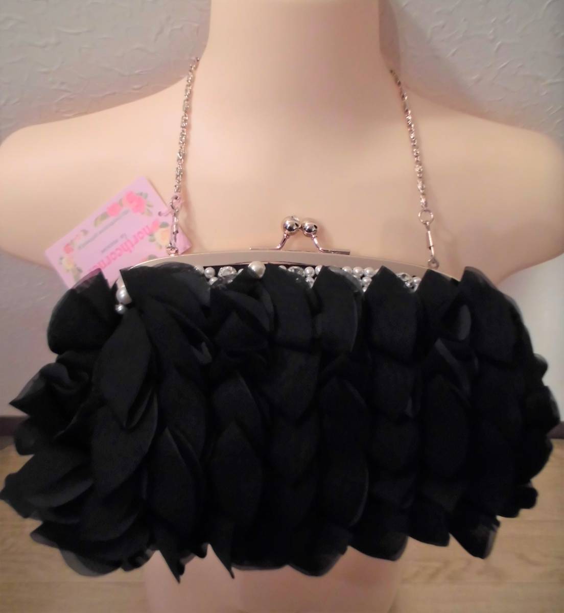 即決☆値下げ! 定価11340円☆ノースコーナー 黒 フリル&ビジュー シフォン プリンセスバッグ♪拍卖