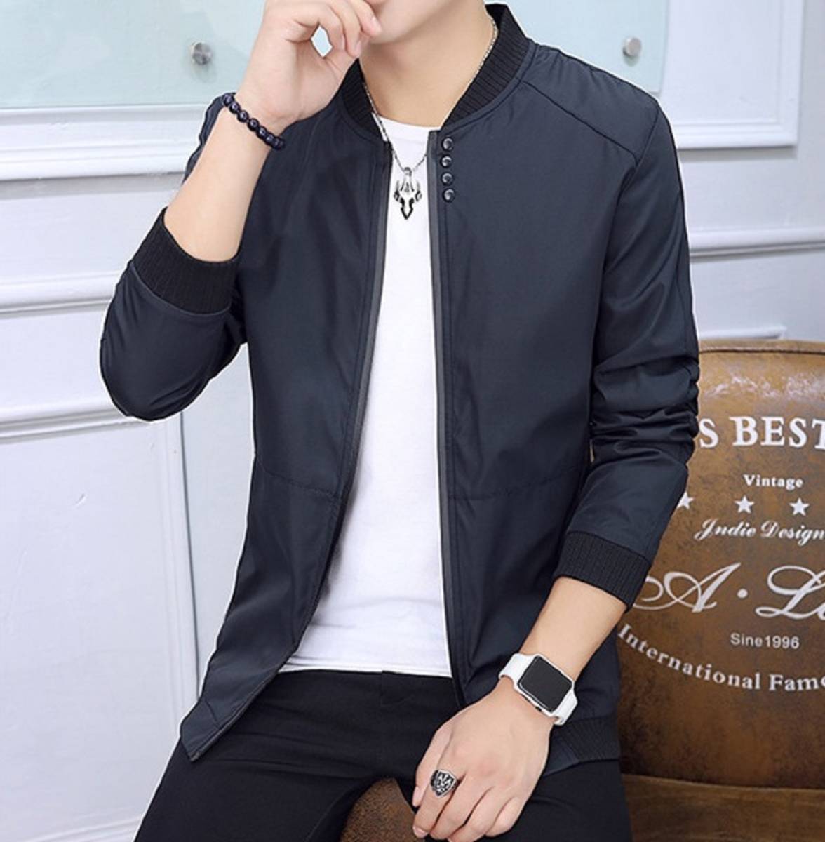 【メンズMA-1ワンポイント/黒/XLサイズ】フライトジャケット ナイロン ジャンパー ブルゾン ma1 アウター ストレッチ エムエーワン拍卖