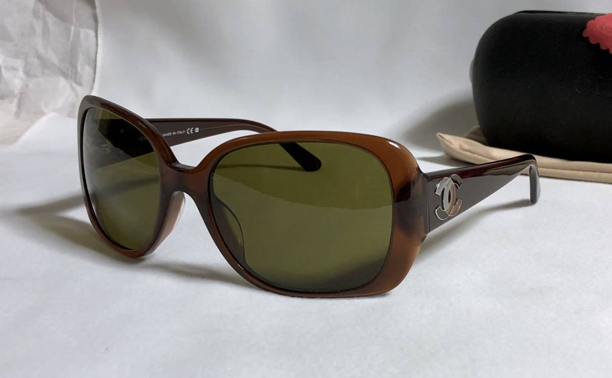 正規美 激レア セレブ愛用 シャネルCHANEL マルチカラーココマークロゴサングラス茶 ブラウン×カーキ系 5101 付属有★ 男女兼用 メガネ〇拍卖