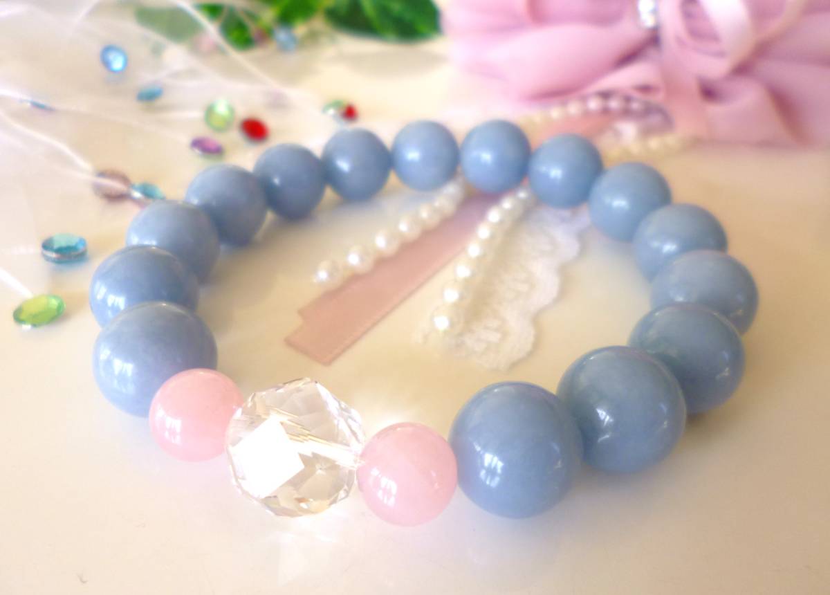 ☆天使の微笑み☆心のやすらぎ☆パステルブルー☆高品質AAA☆エンジェライト☆スターカットクリスタル☆ ☆12mm☆16.5cm ☆拍卖