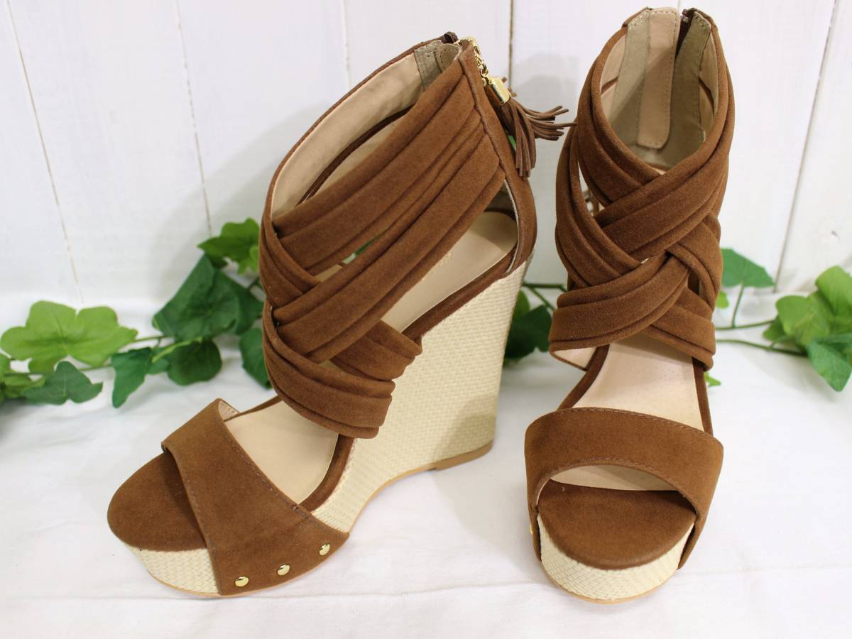新品*31 Sons de modeトランテアンソンドゥモード*タッセル付きウエッジサンダル S キャメル/定価9,500円拍卖