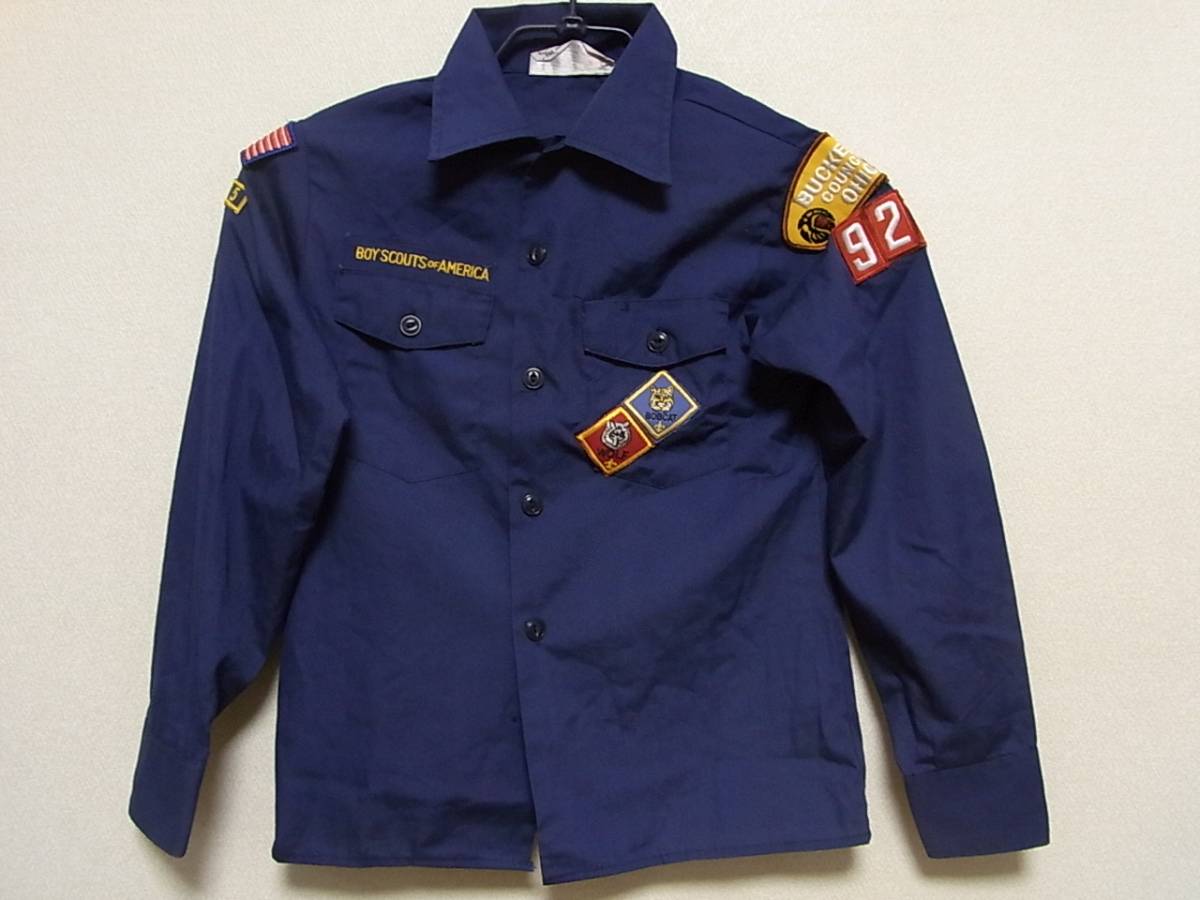 即決USA古着★BOY SCOUTS OF AMERICA★ボーイスカウト長袖シャツ紺★ワッペン!拍卖