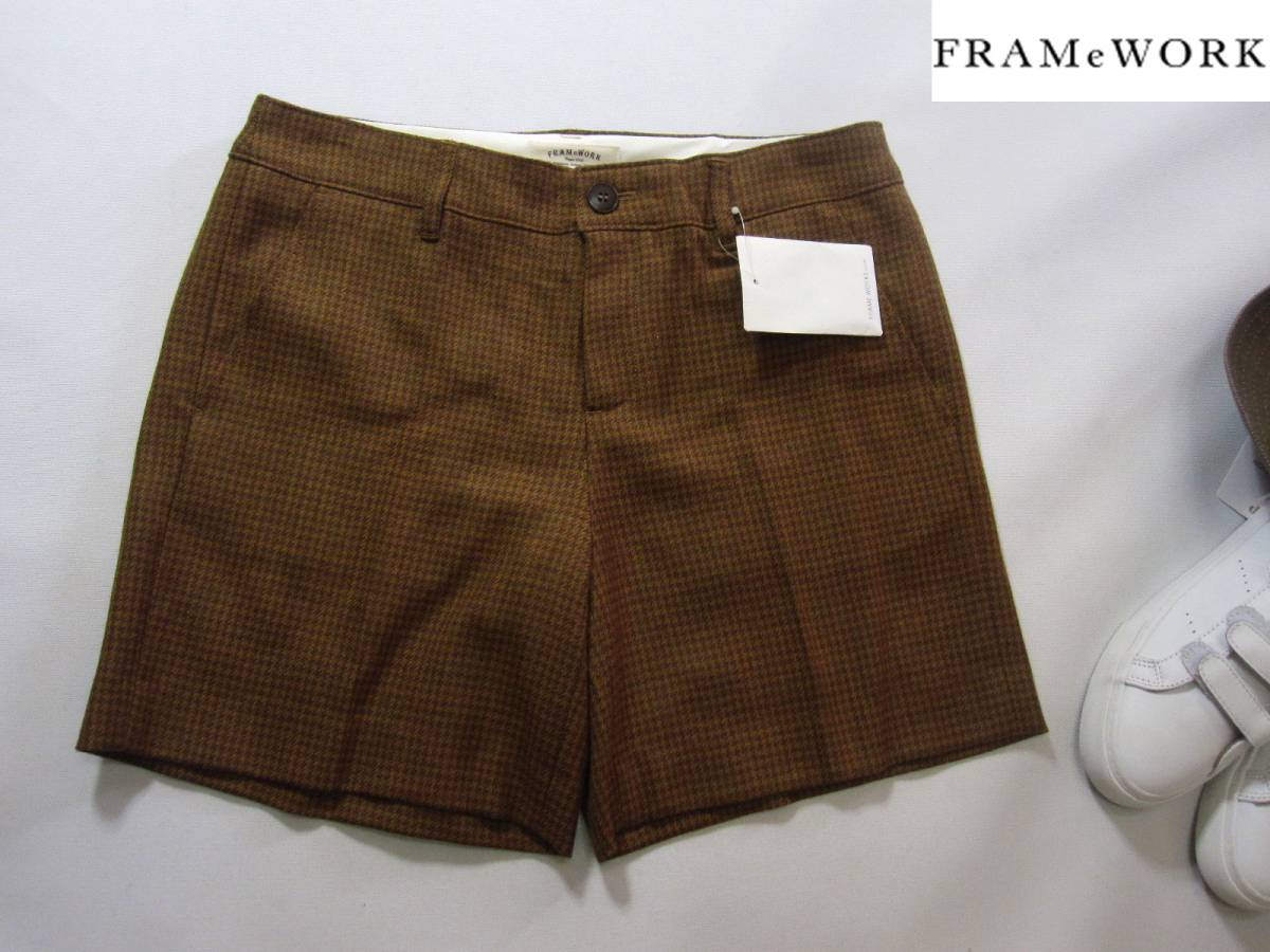 新品 FRAMeWORK フレームワーク ◆ ウールチェックショートパンツ キャメル 38 ◆拍卖