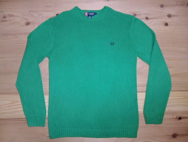 USA古着 CHAPS ワンポイント刺繍ロゴ ニットセーター sizeL相当 緑 グリーン チャップス コットン アメリカ アメカジ ビッグシルエット拍卖