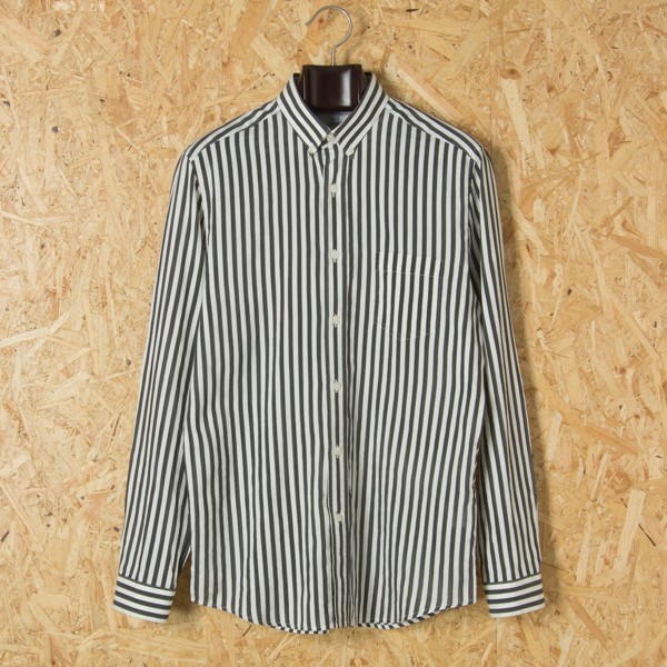 美品 AMI Alexandre Mattiussi アミアレクサンドルマテュッシ ストライプ シャツ 長袖 コットンシルク 黒/グレー 39 m0025-01-029拍卖